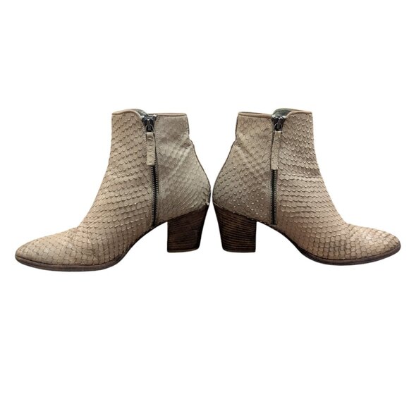 Ann Tuli - Women's Leather "Snakeskin" Zip Up Booties w heels - Size 38 - Picture 5 of 14